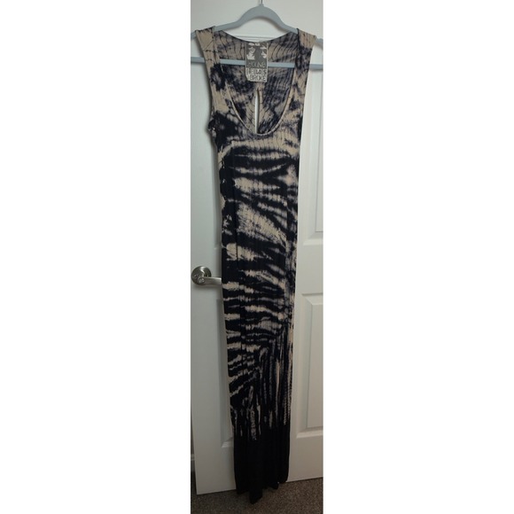 Young Fabulous & Broke Tie Dye Maxi Black Tan Twisted Keyhole Back Womens S - Picture 3 of 5